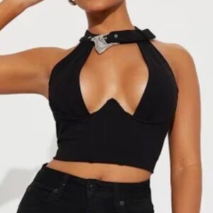 Fashion Nova Black Halter corset Top, size 2x, new